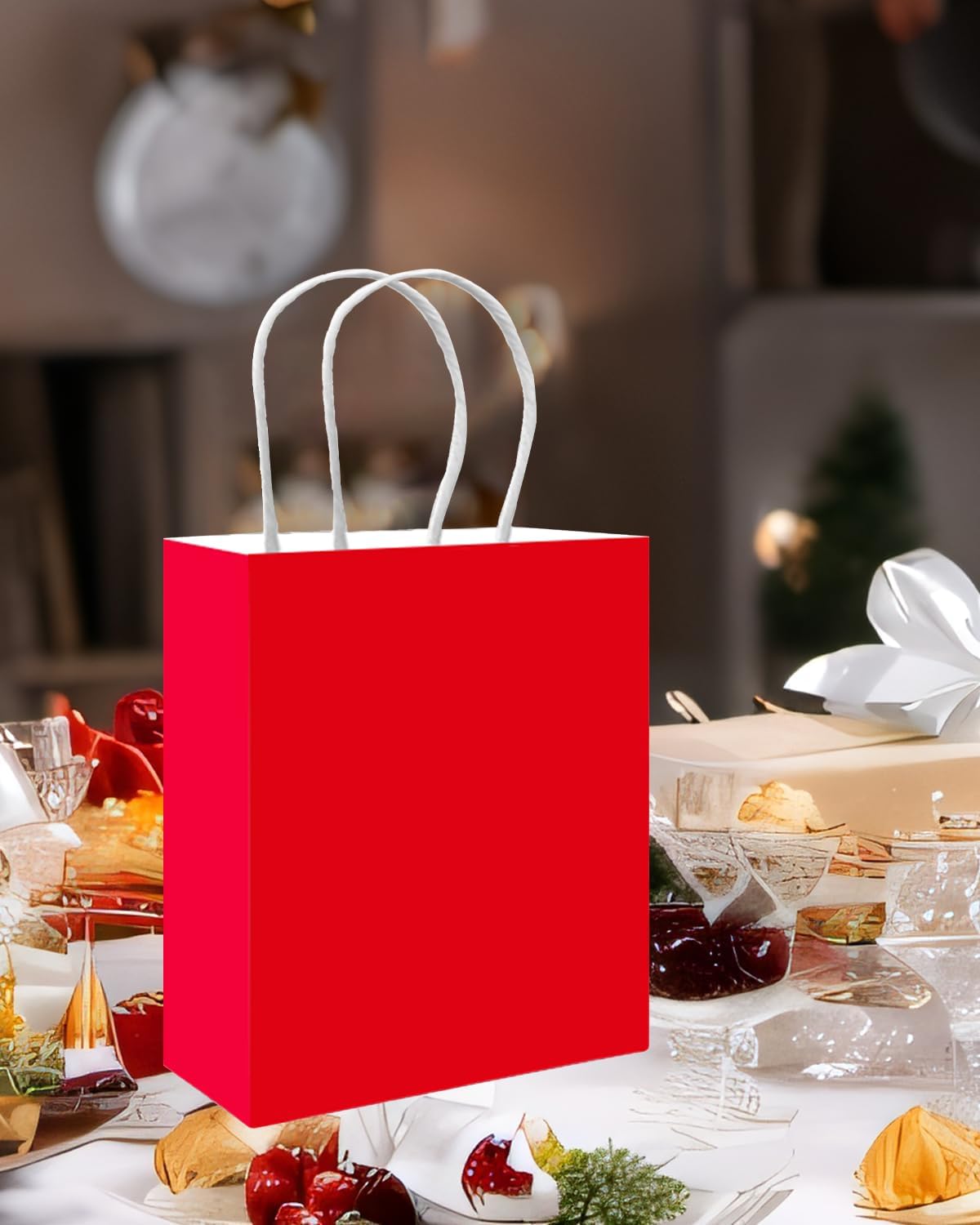 qiqee 50-Packs Red Paper Gift Bags with Handles Bulk 11"x8.3"x4.3" Medium Size Paper Bags Multiple Uses