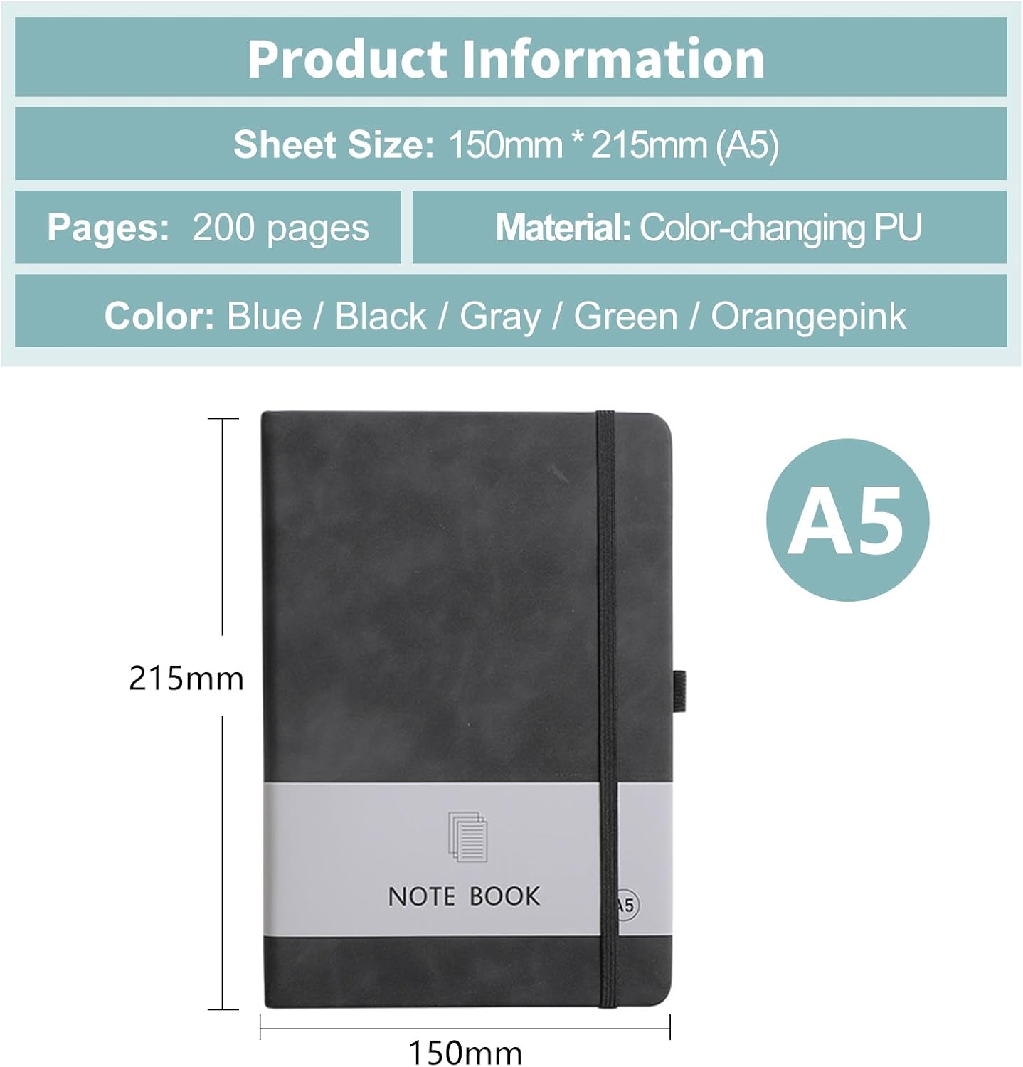 Personalized Notebook Custom Journal Notebook PU Leather A5 Can Customized with Logo/Text/Image- 192 Lined Pages 8.3 x 5.9 Inch, Pen Loop, Elastic Band, Black Hardcover