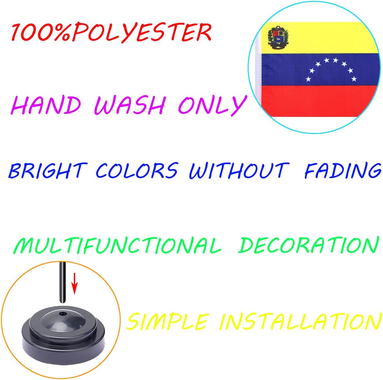 WXTWK 2 Pack Venezuela Flag Venezuela Deluxe Desk Flag Set - Mini Small Venezuelan Table Office Flags with Black 12" Solid Pole Stand Base Classroom Meeting Desktop Decorations