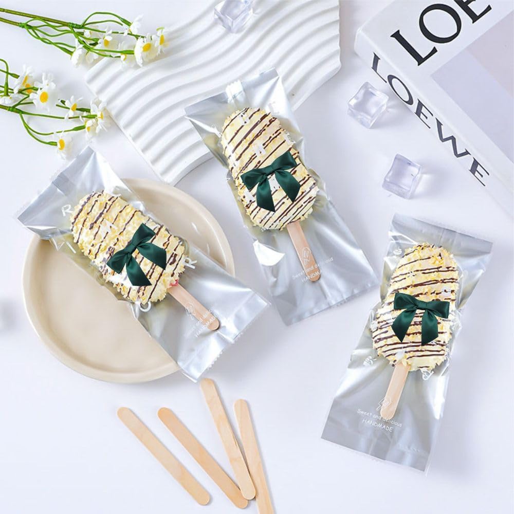 2.5" Hgzgch Dark Green Ribbon Bow for Gift Wrapping, Premade Bows for Crafts, Cake, Party Favors, Handmade Bows with Double-Sided Tape, Self Adhesive Bows for Presents, Treats, Christmas - 50pcs