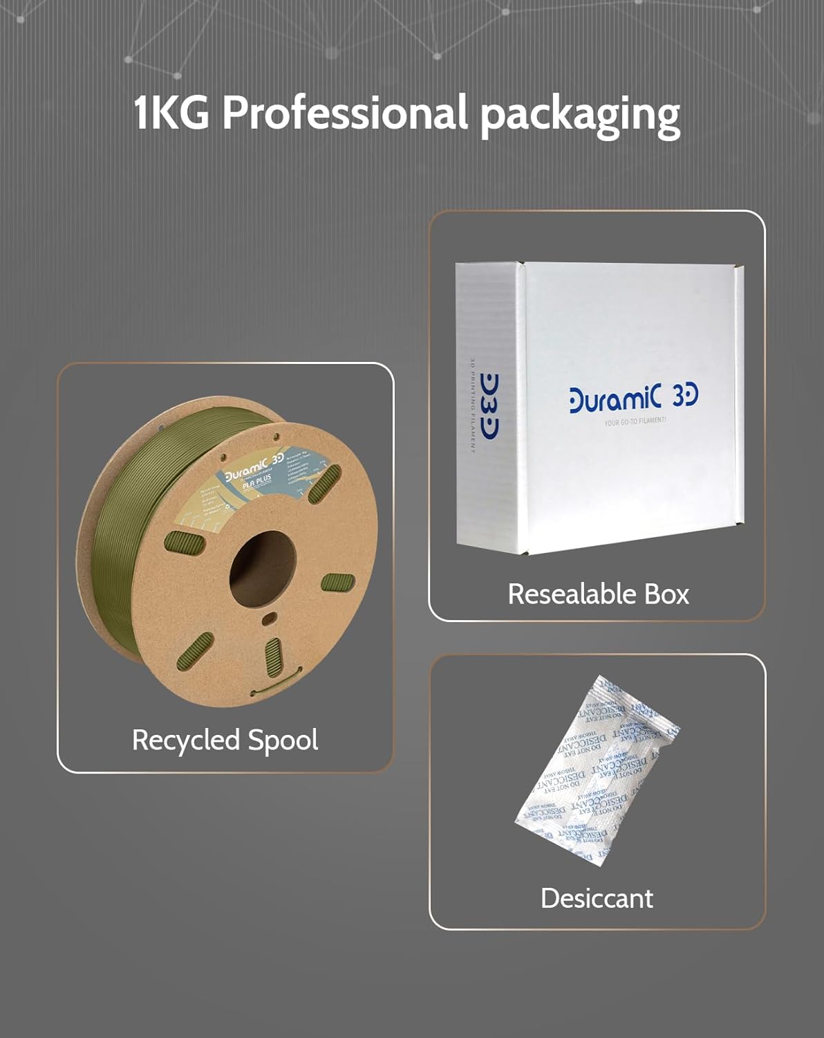 DURAMIC 3D PLA+ Filament 1.75mm 1Kg Army Green, PLA Plus Filament 1Kg Spool(2.2lbs) Tougher and Stronger, Dimensional Accuracy Probability +/- 0.02mm