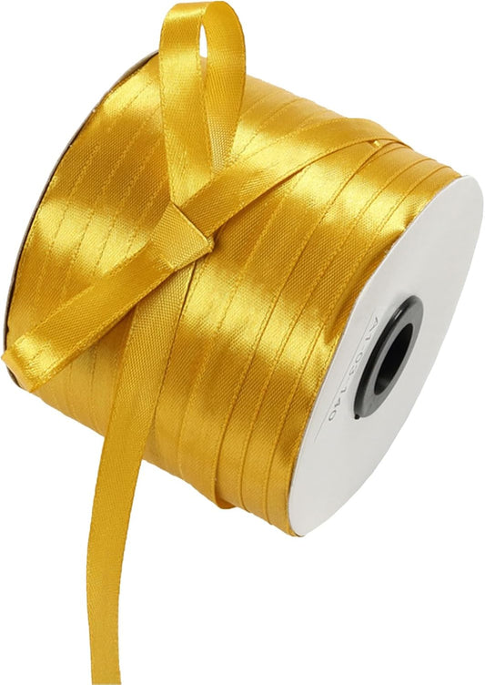 3/8" x 230 Yards Gold Satin Ribbon Single Faced Bulk Fabric Ribbons for Gift Wrapping, Crafting, Scrapbooking, Bows and Card Making