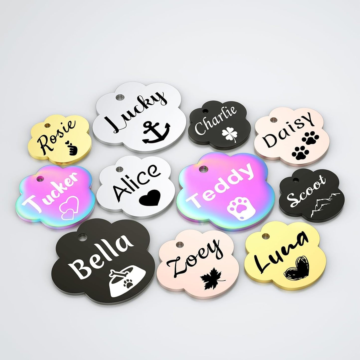 Dog Tags Engraved for Pets - YEHANTI Personalized Dog Tags with Lovely Icons, Durable Stainless Steel Pet ID Tags for Small Large Dogs Cats, Custom Dog Name Tags Engraved on Both Sides (Paw)