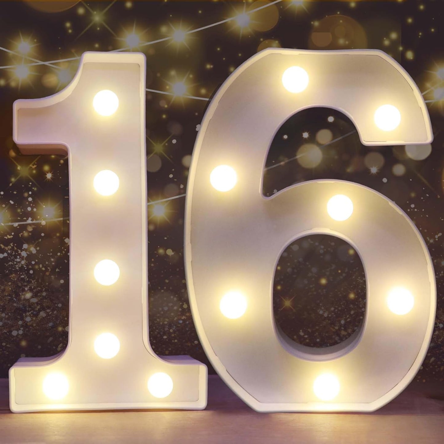 Pooqla Decorative Led Light Up Number Letters, White Plastic Marquee Number Lights Sign 16th Birthday Decorations for Girls Boys Party Wedding Decor Battery Operated Number (16)
