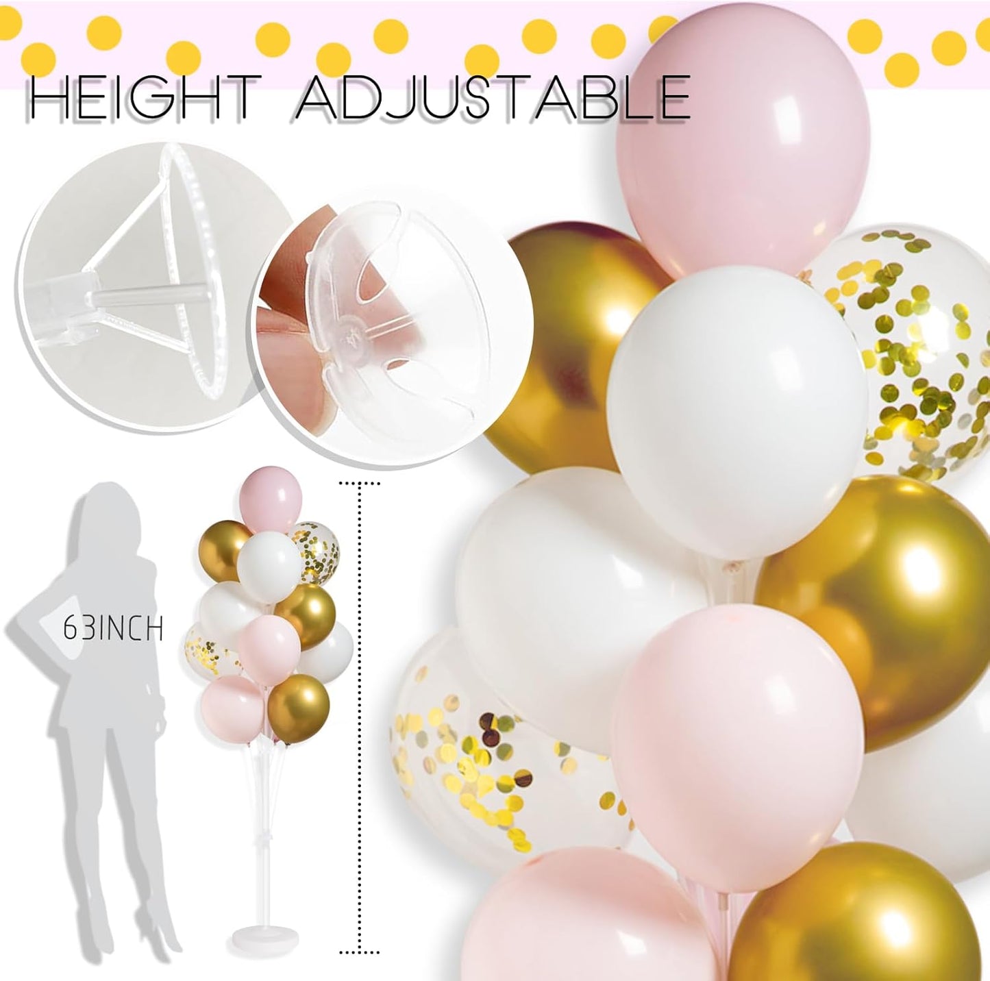 Balloon Column Stand Kit with Balloons, Base and Pole, Balloon Column Kit for Floor or Table Backdrop Decoration for Party Wedding Baby Shower Birthday Graduation (gold pink)
