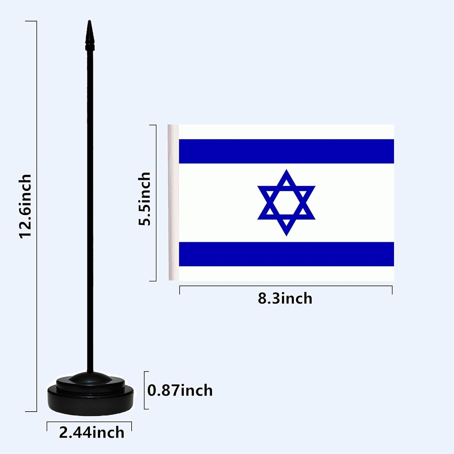 Israel Israeli Deluxe Desk Flag Set Small Mini Miniature Israel Israeli Table Desktop Flags With Solid Pole, Black Base and Spear Top(2 Pack)