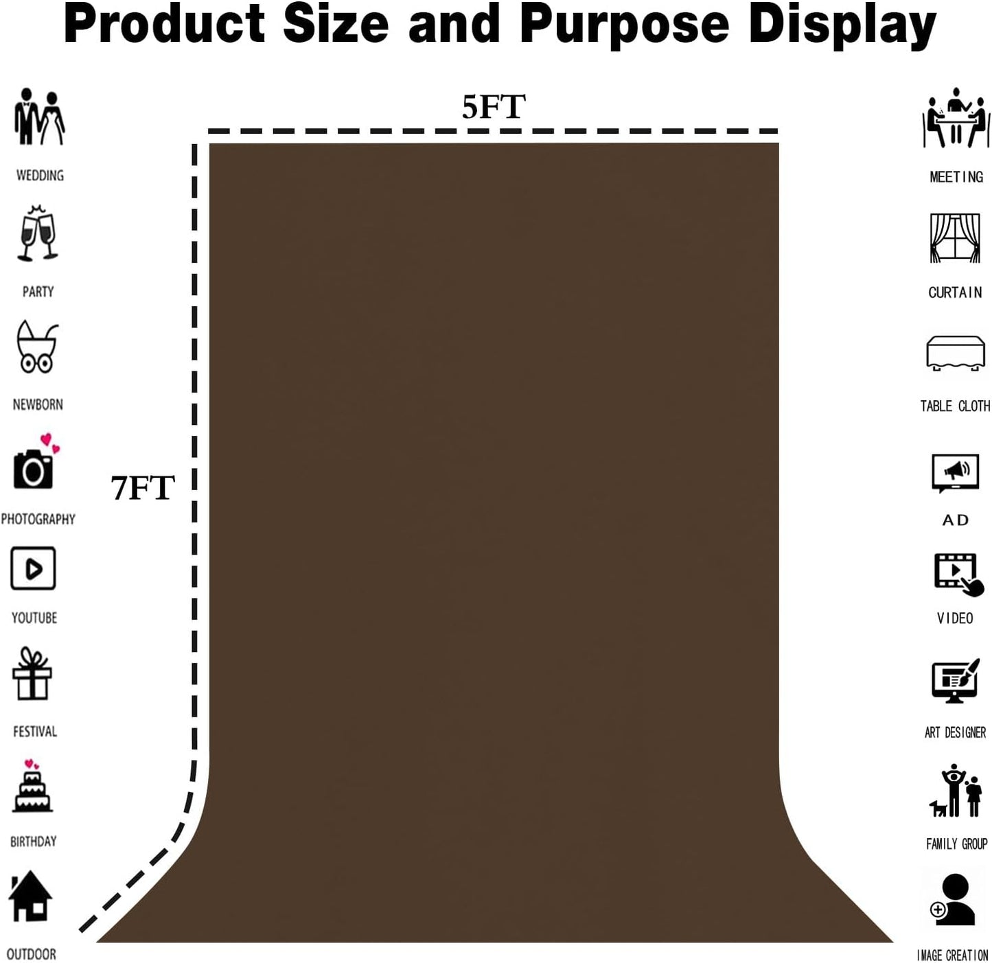 5x7FT Brown Screen Backdrops for Photography,High Density, Wrinkle Resistant, Photo Video Studio, Party, Events,Home Decor