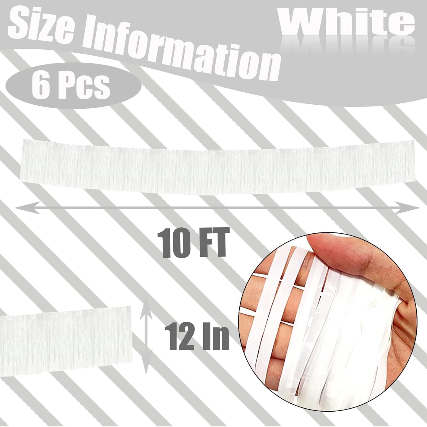 6 Pack 10 Feet White Foil Fringe Garland Metallic Tinsel Streamers Banner Wall Hanging Curtain Backdrop Banner for Parade Floats, Thanksgiving, Christmas, Birthday, Halloween Party Decorations