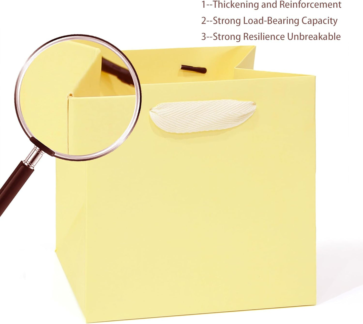 Yellow Paper Gift Bag 4 in Paper Box Small Square Bottom Kraft Paper Bags with Handles for Wedding Baby Shower Birthday Party (Yellow, 4 x 4 x 4 in, 10 CT)