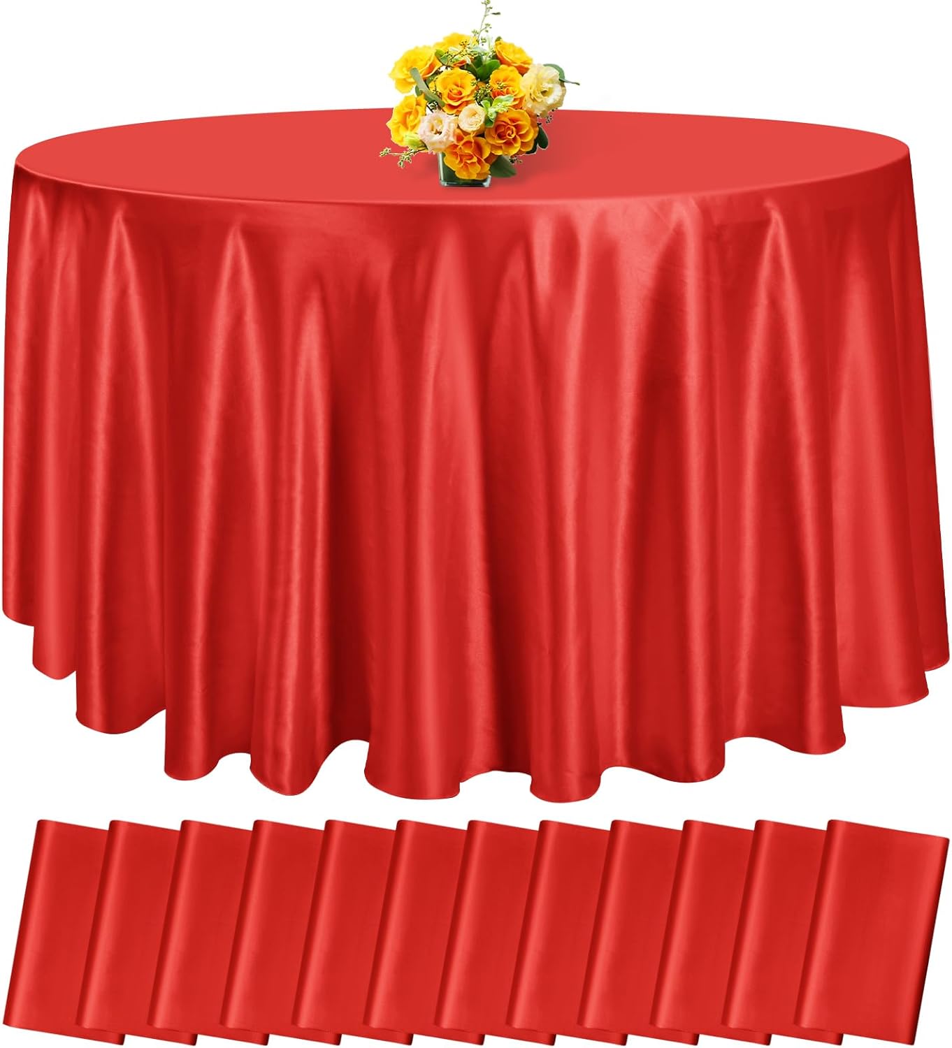 fani 12 Pack 108 Inch Red Satin Tablecloth - Silky Round Tablecloth Overlay Smooth Fabric Table Cover, Bright Table Decoration for Wedding Party Banquet Events Restaurant Kitchen Dining