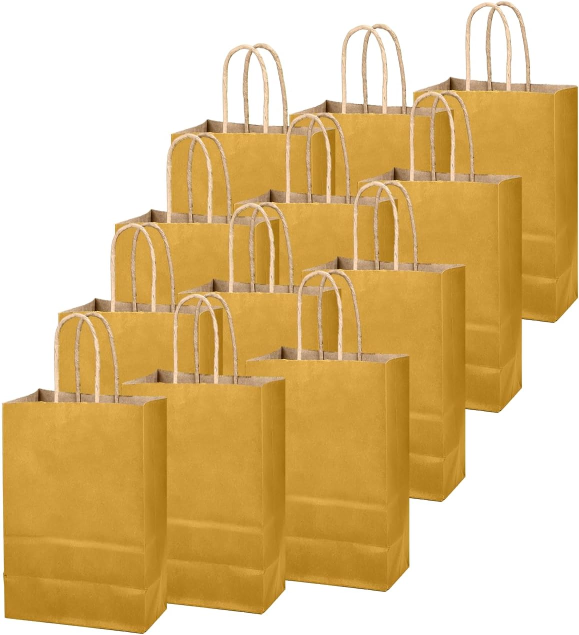qiqee Mustard Yellow Gift Bag with Handles Bulk 24Pcs Paper Bags -8.3"x6"x3. 15" Party Favor Bags - Solid Color