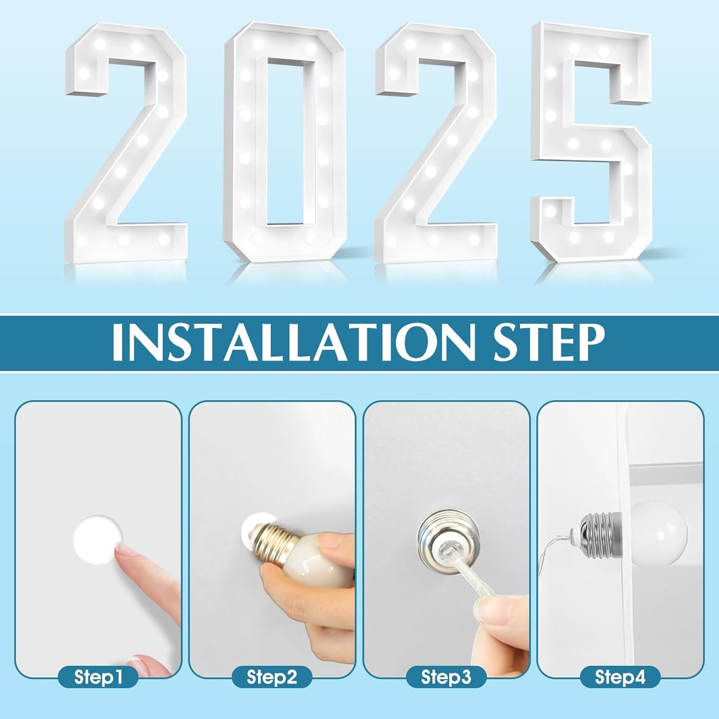 Ledido 4FT Marquee Light Up Numbers, Cool White Light Up Numbers Large Marquee Numbers for Party Decorations,4th 14th Birthday Anniversary Decor, Number 4