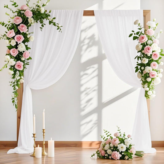 MLMW Wedding Arch Draping Fabric 1 Panel 29" x 20Ft White Sheer Wedding Arch Backdrop Drapes Outdoor Curtain for Ceremony Party Background Ceiling Decor