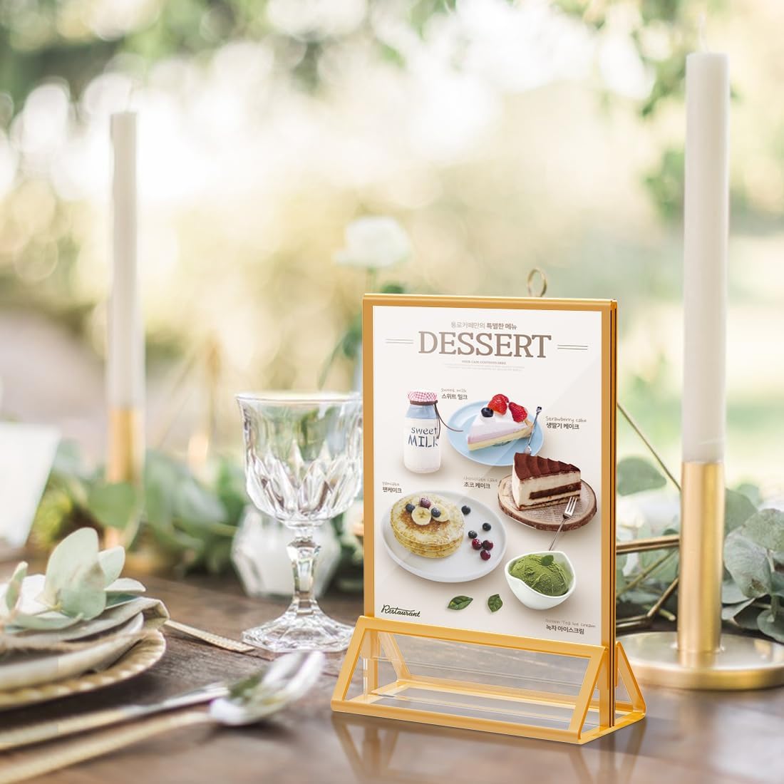Gold Picture Frame 5X7 Acrylic Sign Holder with Gold Borders Double Sided Acrylic Frames Clear Display Stand, Plastic Sign Holder for Wedding Table Numbers Menu Holder (6 Pack)