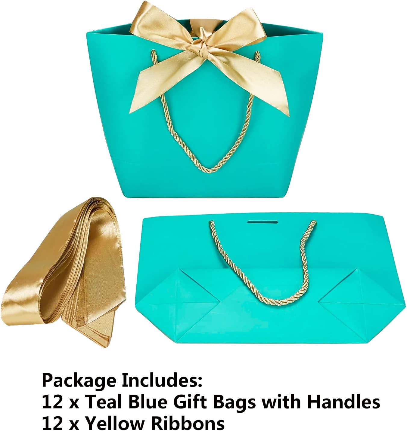 HUAPRINT Gift Bags with Handles,7.48×3.54×7.9 inches,Party Favor Bags with Bow Ribbon,12Pcs Teal Blue Paper Bags for Birthday Wedding Bridesmaid Holiday