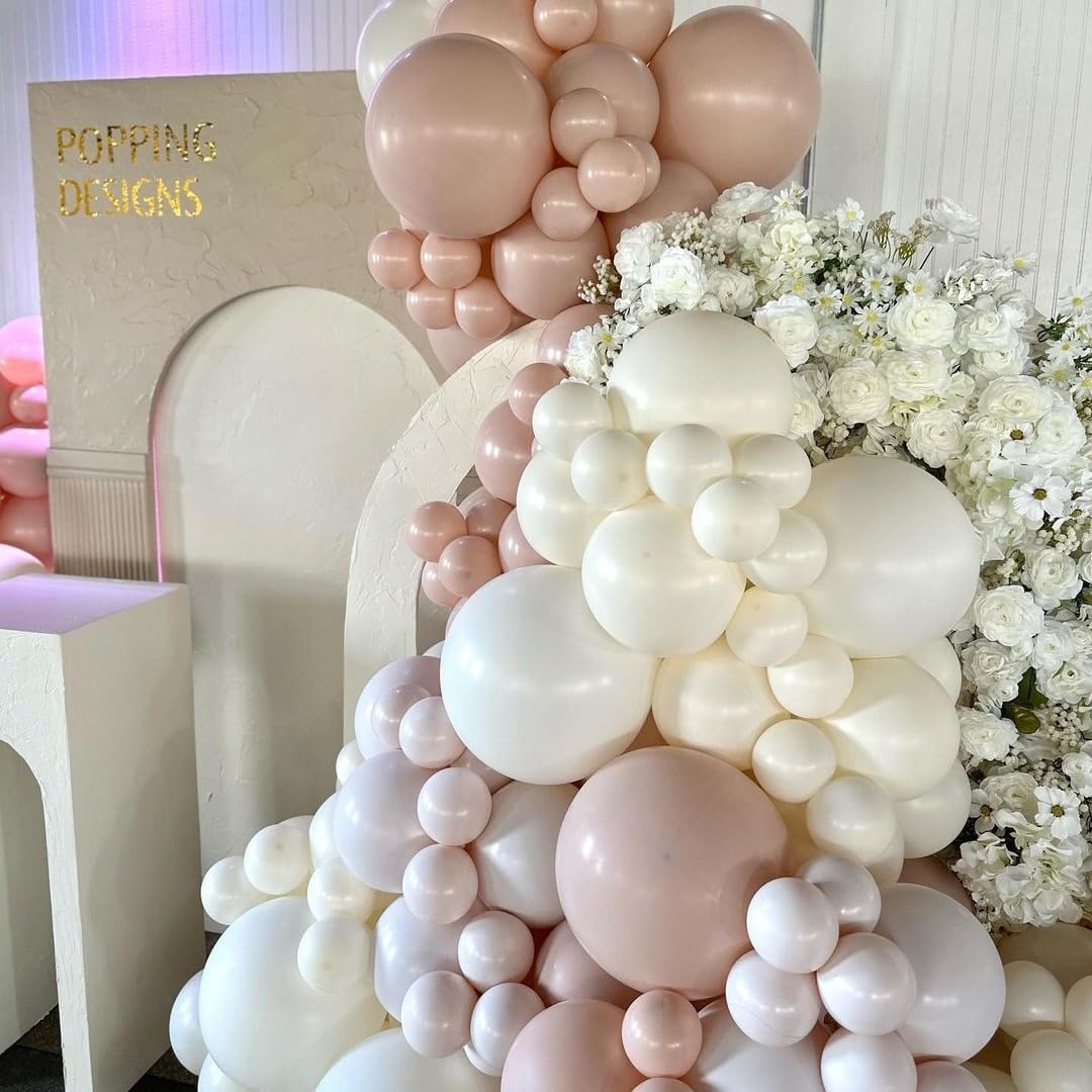 Pastel Pink and White Balloons, 12 Inch 35PCS Light Baby Pink Beige Cream White with Clear Latex Balloon for Girls Birthday Bachelorette Party Bridal Baby Shower Winter Party Decorations Supplies