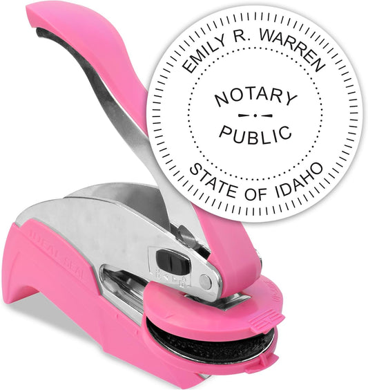 MaxMark Notary Seal Round Pink Embosser for Idaho State - Includes Gold Burst Seal Labels (50 Count)
