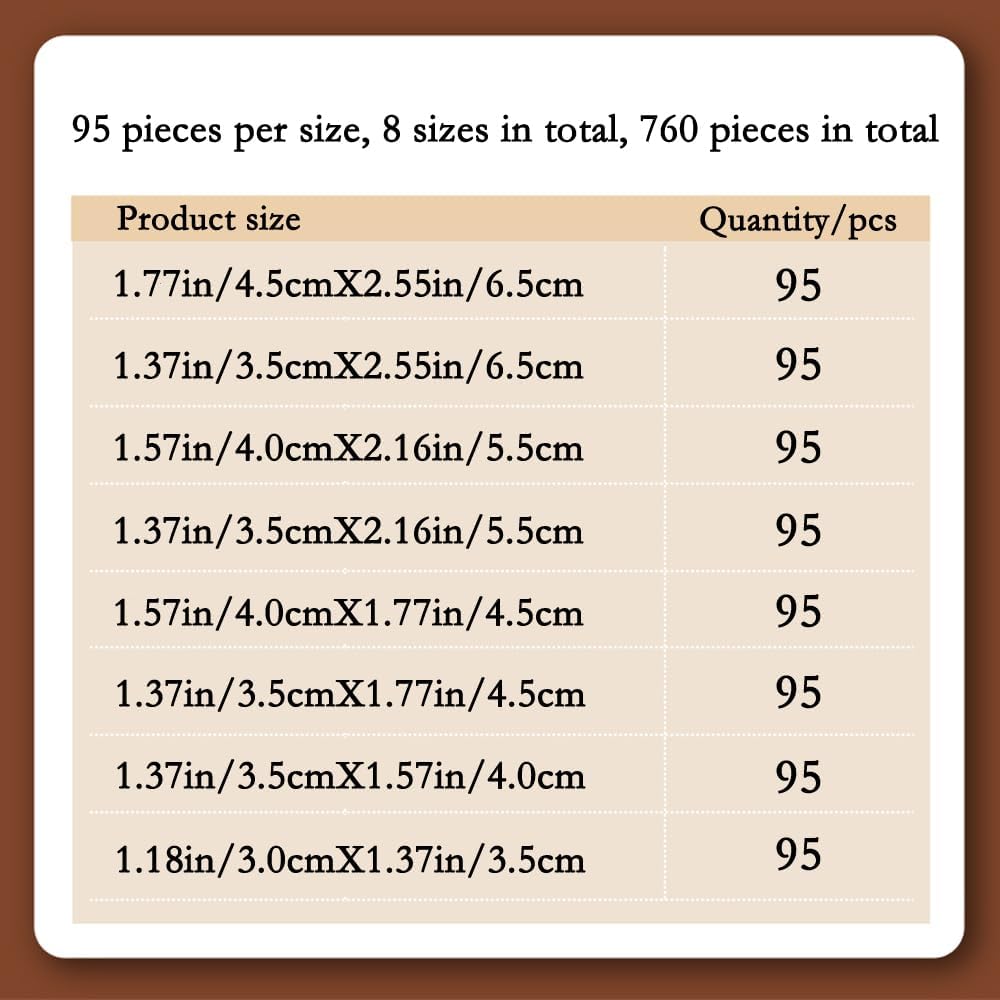 Philatelic Supplies OPP Stamp Protection Bags 8 Models, 95 pcs Each, Total 760 Stamps for Collection, philatelic Storage and Display Stamp Collecting Supplies