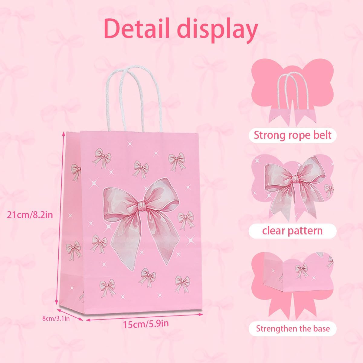 24Pcs Pink Bow Party Favor Bags,Gift Bags with Handles for Bridal Engagement Baby Shower,Barbie themed Goodie Bag Candy Bag for Birthday Bachelor Barbie Party Decoration Wedding