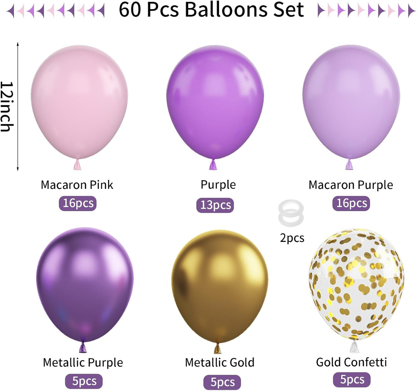 Pink and Purple Balloons, 60Pcs Pastel 12 Inch Metallic Gold Confetti Latex Balloons for Girls Birthday Baby Shower Bridal Butterfly Party Decorations