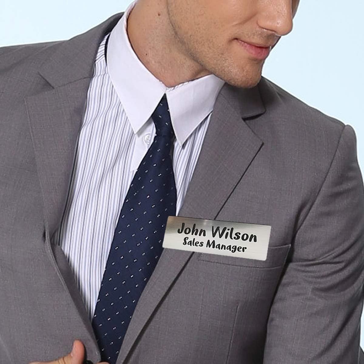 Custom Engraved Name Tag Badges for Business, Personalized Identification with Pin, Magnetic, Adhesive, or Blank Backing, 1"x3", Silver/Black Text