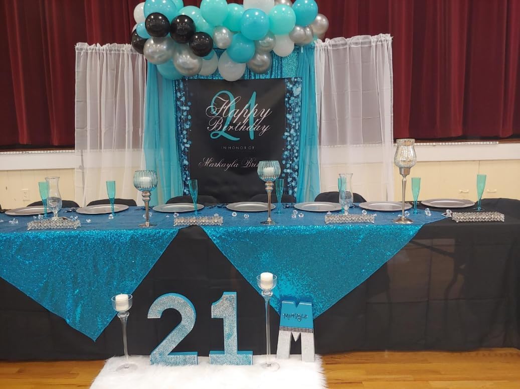 ShinyBeauty Sequin Tablecloth 72x72-Inch Turquoise Square Sequin Table Cover Aqua Glitter Table Cloth for Parties Sparkly Table Linens for Weddings Bridal Shower Birthday Party Event Table Decor