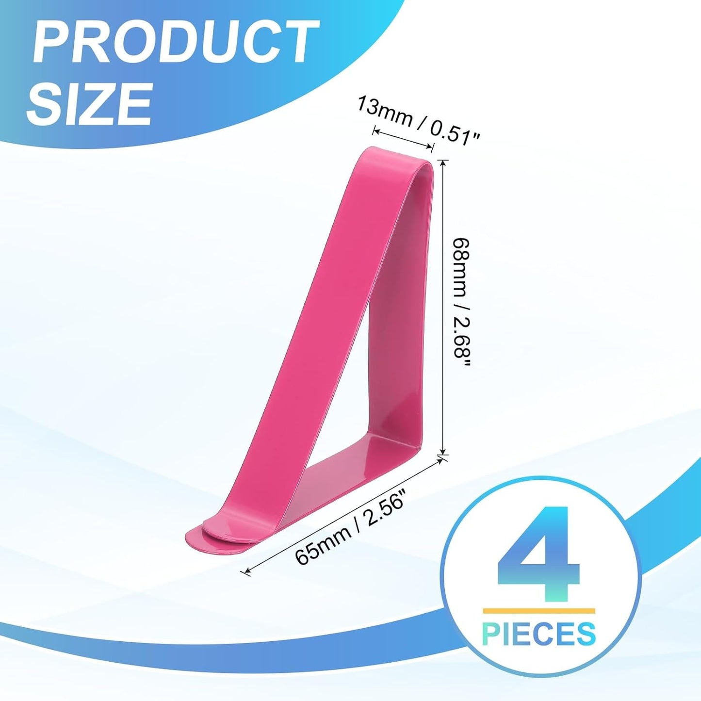 uxcell 4 Pack Tablecloth Clips, Stainless Steel Table Cloth Cover Clamps, 2.56" x 2.68" Windproof Holder Clips for Home Party Picnic Wedding Camping Dining Tables, Rose Red