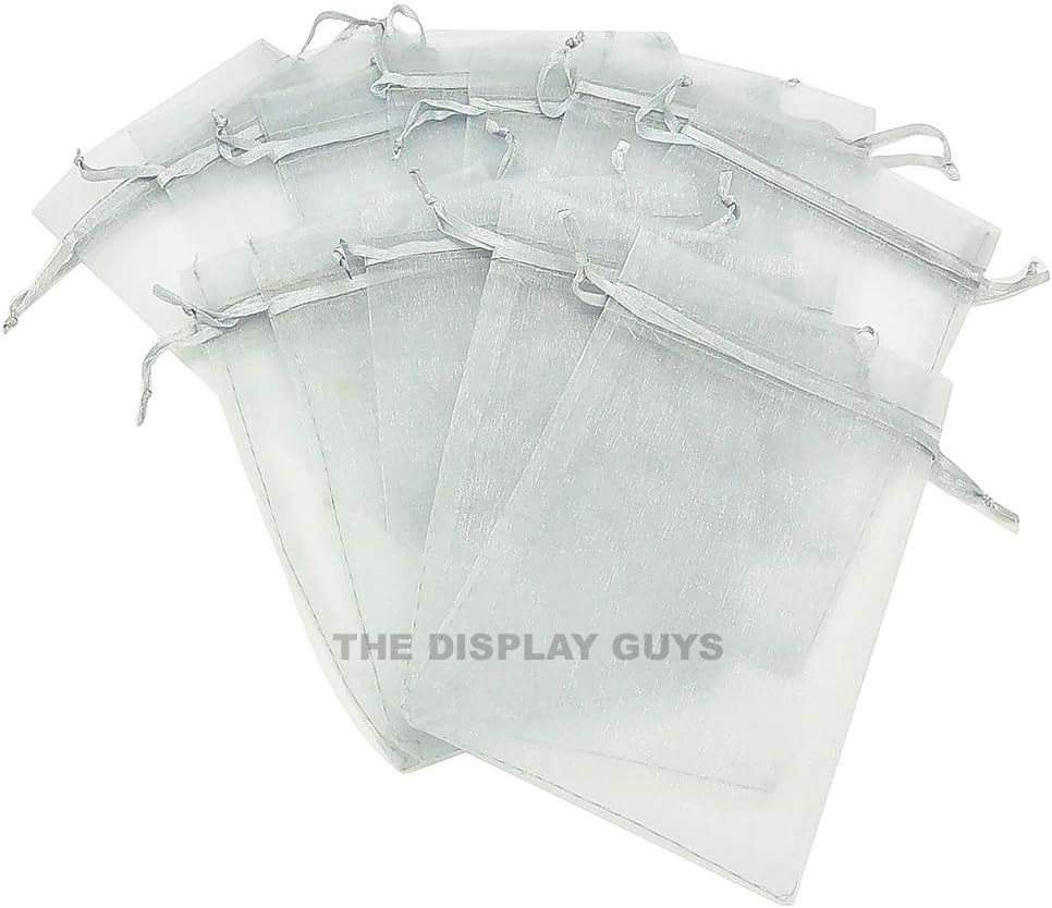 TheDisplayGuys 100-Pack 3x4 Silver Sheer Organza Gift Bags with Drawstring, Jewelry Candy Treat Wedding Party Favors Mesh Pouch