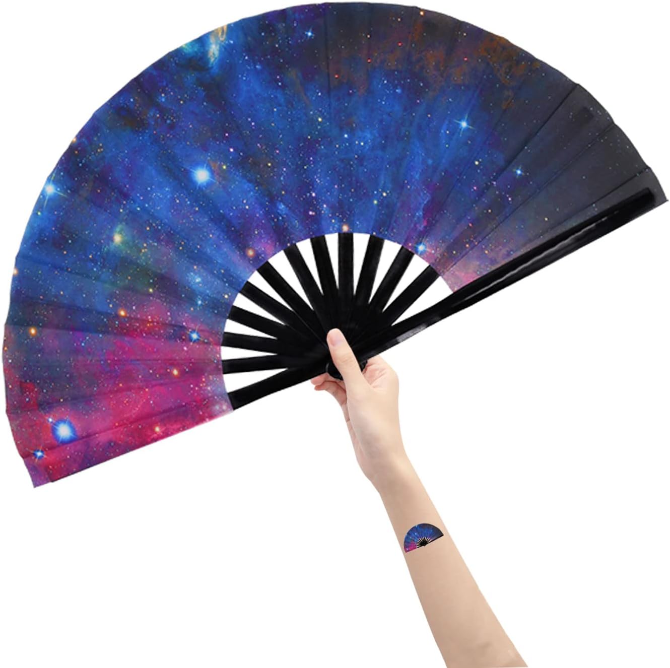 Amajiji Large Folding Hand Rave Fan Popping Fan for Line Dancing Clacking Fans for Boots On The Ground Dance,Party,Decoration,Festival (Starry sky)