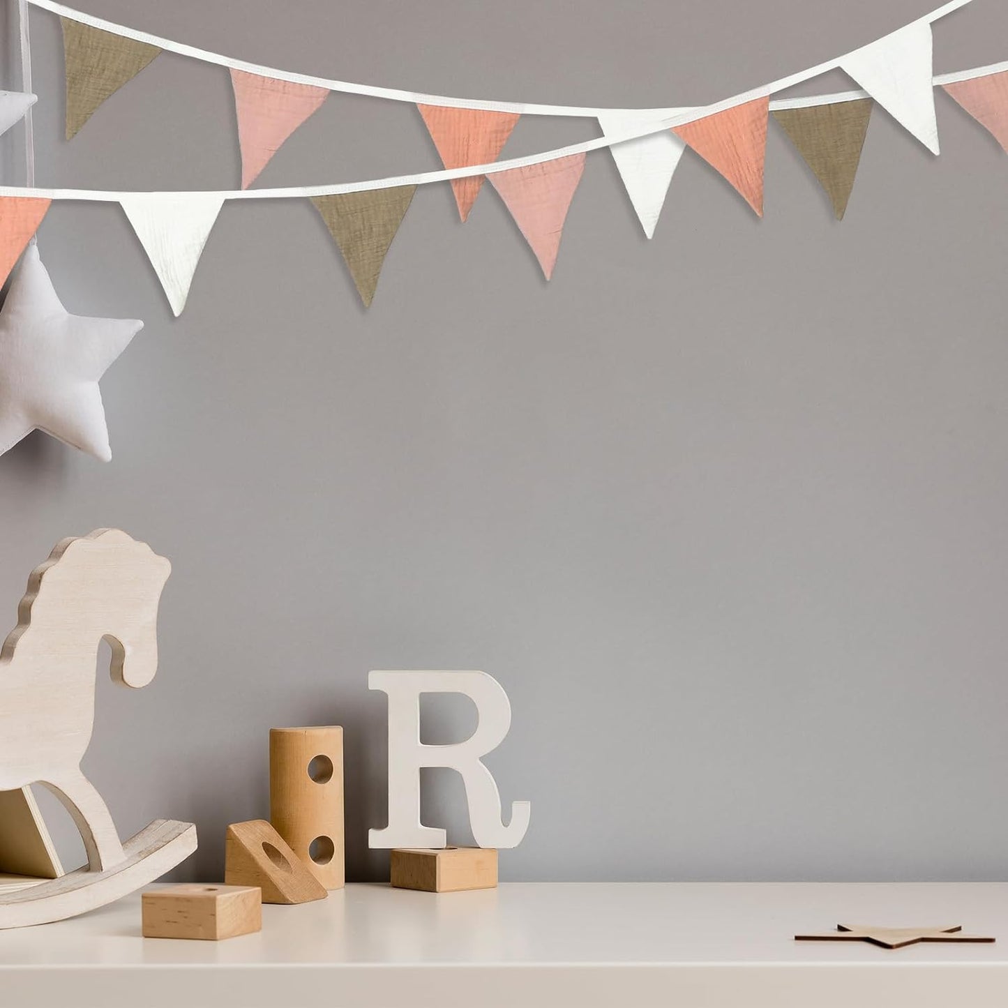 Oudain 15.5 ft Pennant Banner Flags, 2 Pcs Nursery Garland Triangle Bunting Flag Baby Banner for Nursery Decor Baby Birthday Boho Wedding Shower Party Event, Each 7.75 ft(Pastel Color)