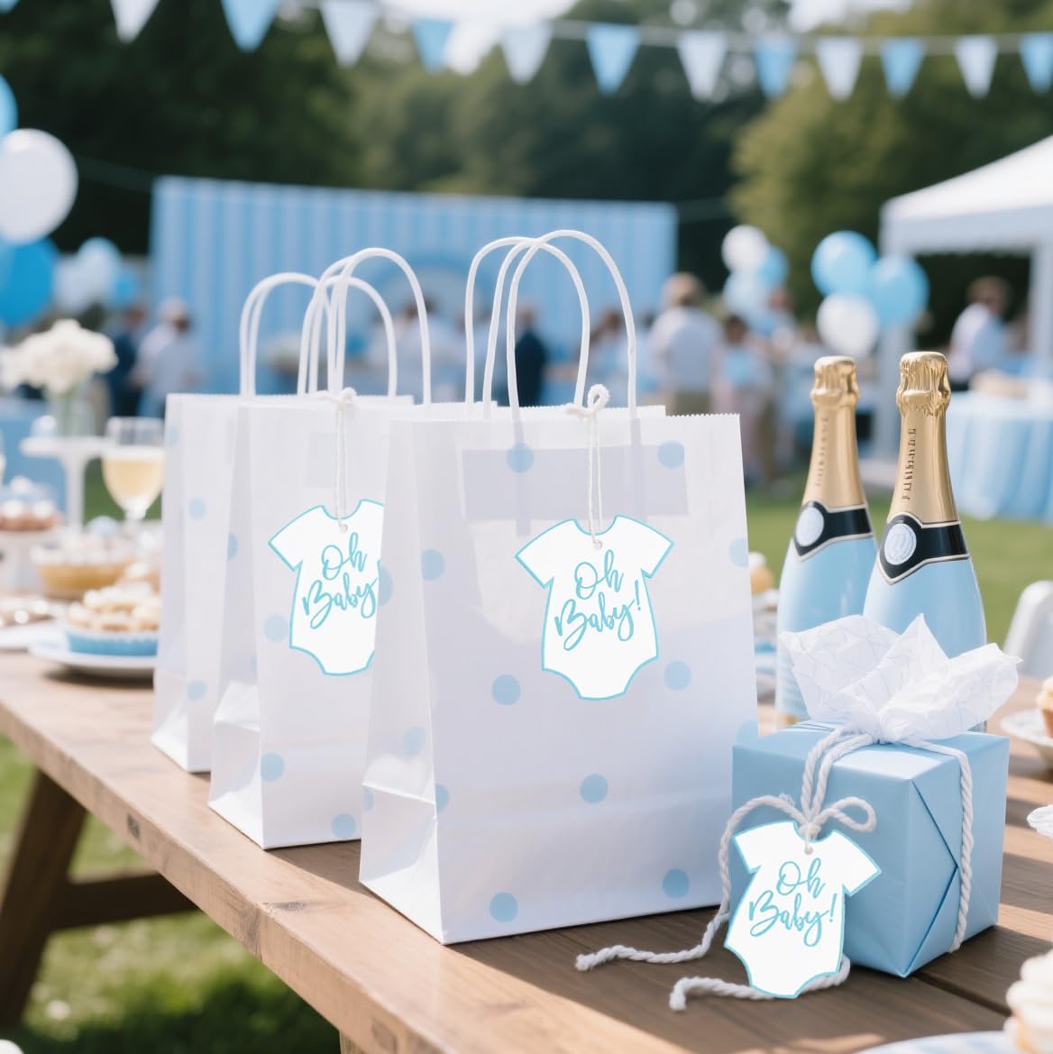 100Pcs Gift Tags with String Oh Baby Sign Blue Baby Clothes Large Gift Tags with 65 Ft Jute Twine Cute Tags White Paper Gift Tag for It's a Boy Gender Reveal Baby Shower Party Gift Wrap Tag