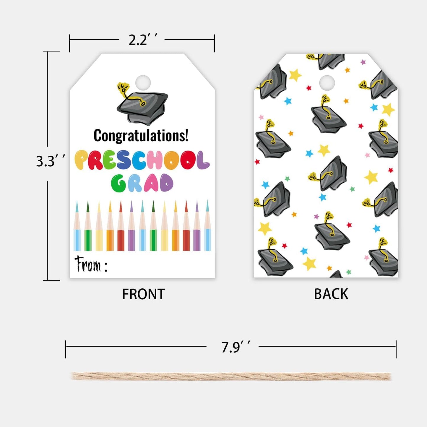 50 Pcs Pre School Graduation Gift Tags, Colorful Congratulations Gift Labels for Graduation Party Decoration Favors (pre School, 2.2 * 3.5)