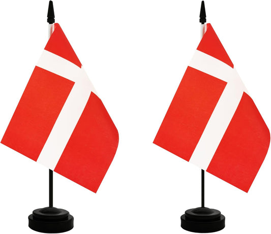 2 Pack Denmark Desk Flag, Danish Table Office Flag with Solid Pole and Stand Base, International Country Flag, Festival Celebration, Classroom Meeting Desktop Decoration (Denmark)