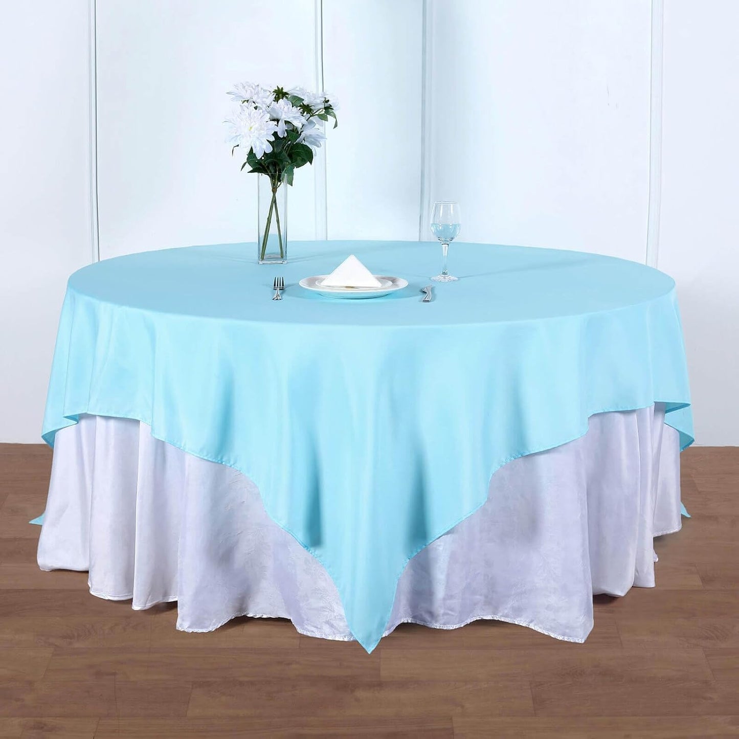 Efavormart 90" Square Polyester Table Overlay for Wedding Kitchen Dining Events - Blue