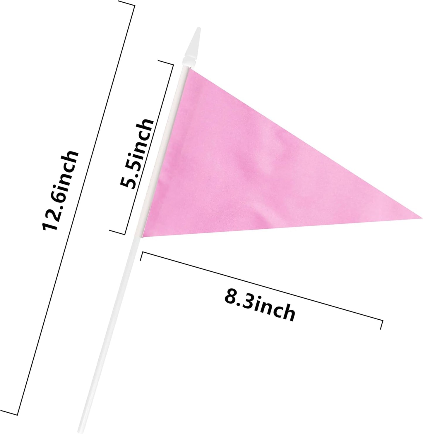 12 Pack Pink Pennant Flags Small Mini Hand Held Solid Color Pennant On Sticks Flags with 12.6"Solid Pole & Spear Top,Party Events Celebration,School,Grand Opening,Kids Birthday,Sports Clubs,Flower Pot