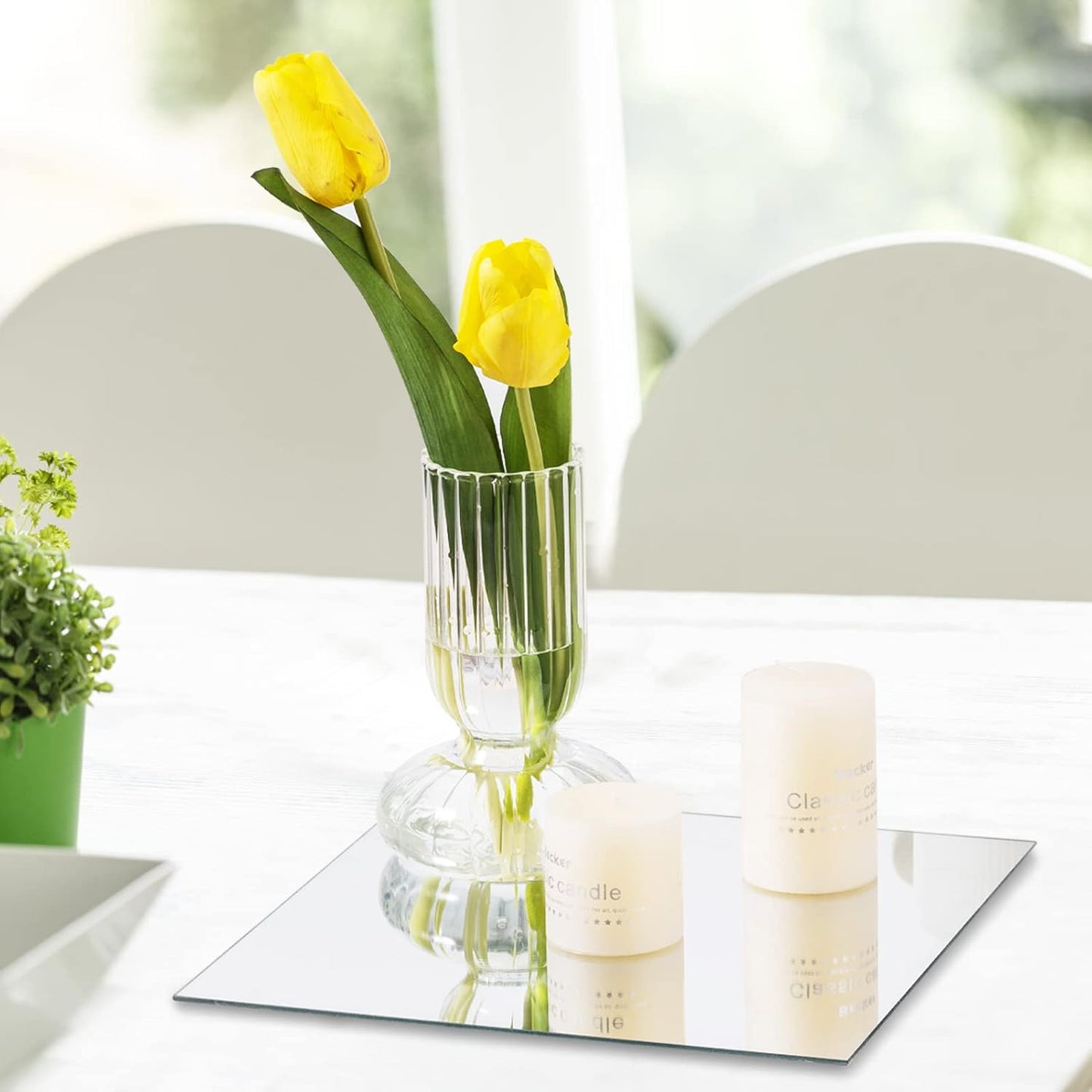 VASUHOME 10" Square Mirrors Candle Plate for Table Centerpieces, Set of 12, 2 mm Thick, Mirror Tiles for Wall, Party Decor and Crafts