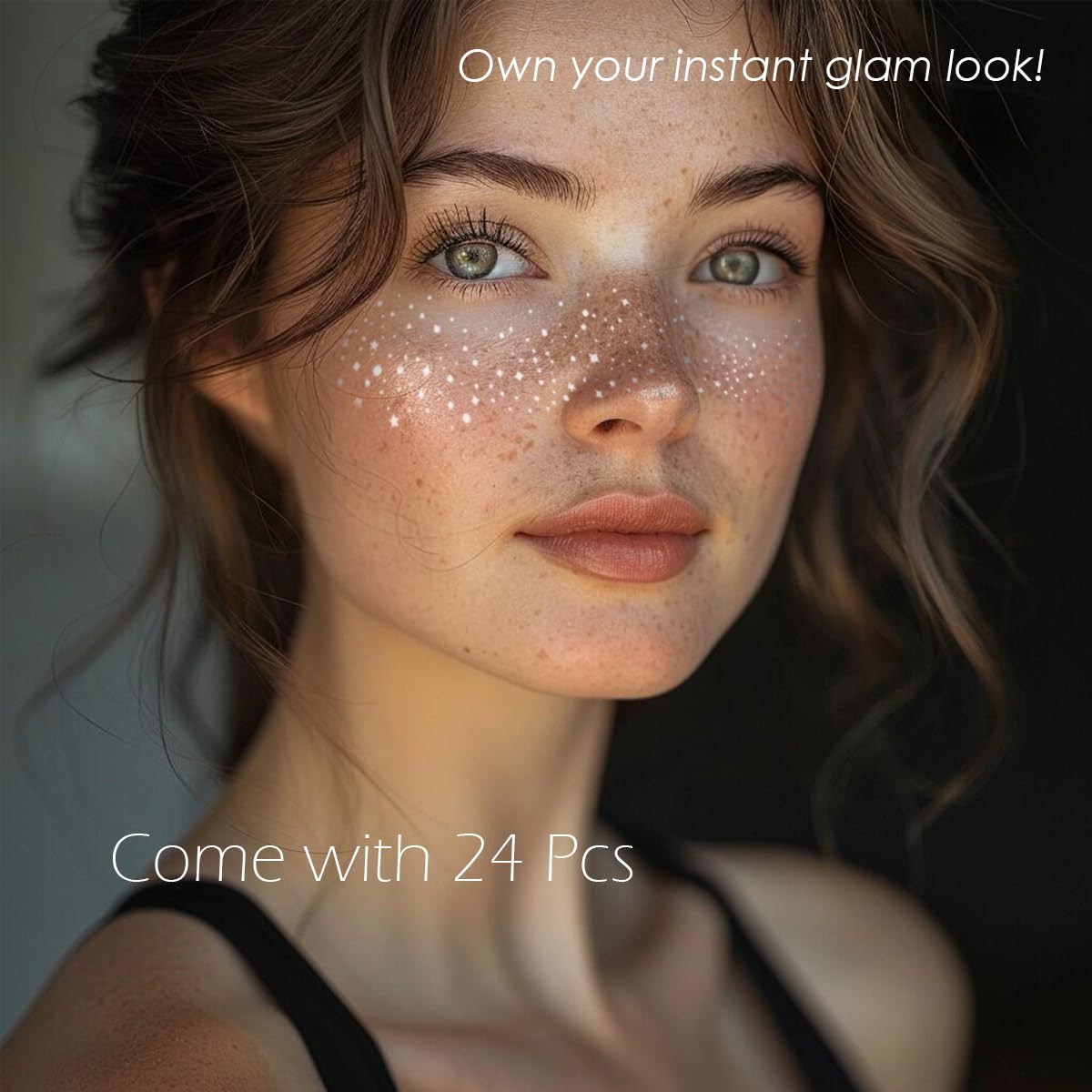 Glitter Freckles, 24PCS Glitter Freckles Face Tattoo, Sparkle Freckles for Women, Waterproof Gold Temporary Face Tattoos Glitter Glow Up Patches Makeup Patches (Gold & Silver)