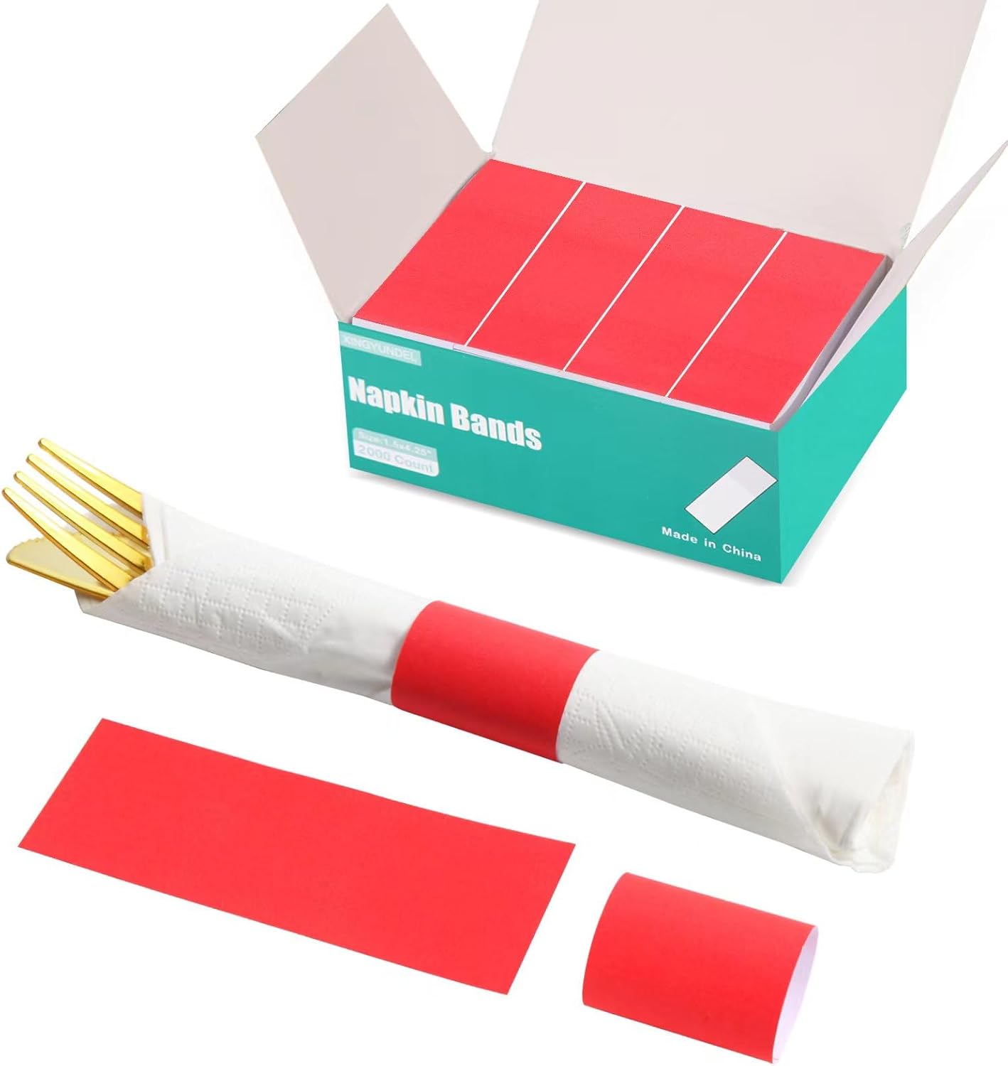 Paper Napkin Bands,Napkin Rings Self Adhesive,Silverware Wraps Bands(Red,2000 pcs)