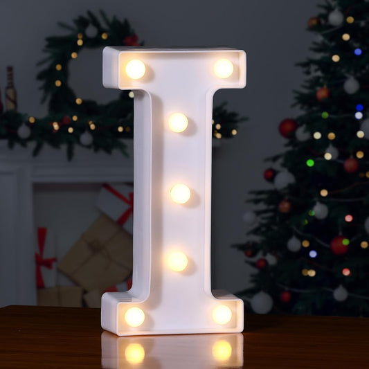 Foaky LED Letter Lights Sign Marquee Light Up Letters Sign for Night Light Wedding/Birthday Party Battery Powered Christmas Lamp Home Bar Decoration(I)