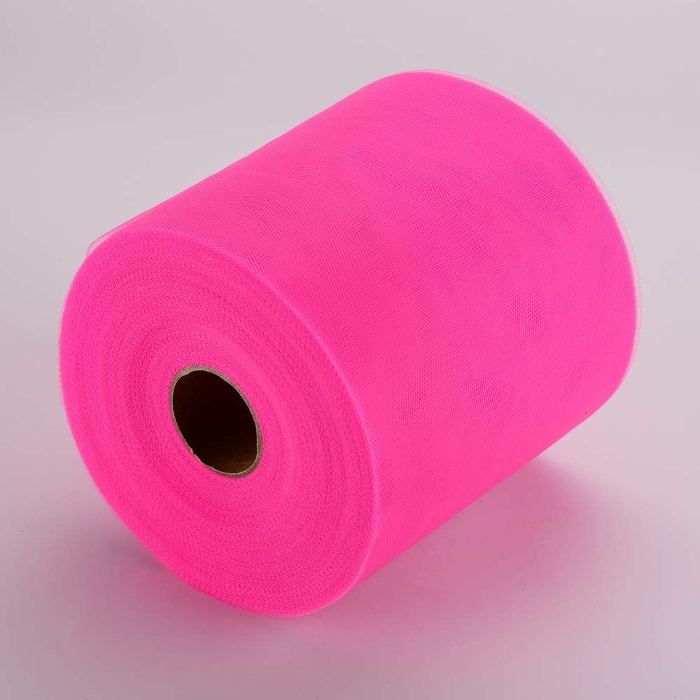 Tulle Rolls 6” by 100 Yards (300 feet) Tulle Roll Spool Fabric for DIY Tutu Skirts Wedding Baby Shower Crafts Decorations Party Supplies (Dark Pink)