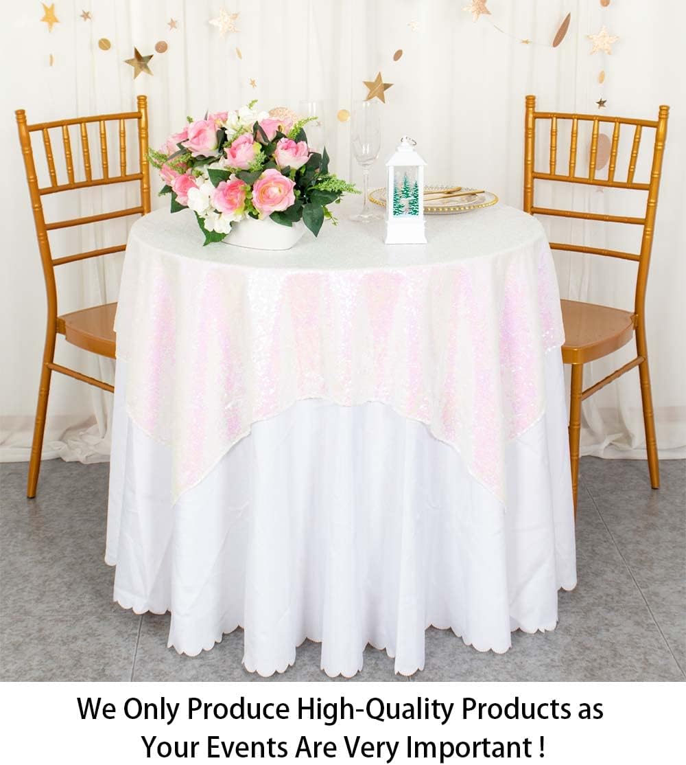 ShinyBeauty Sequin Tablecloth - Square 54x54-Inch Iridescent White Table Cloths for Round Table - Glitter Tablecloth Linen for Party