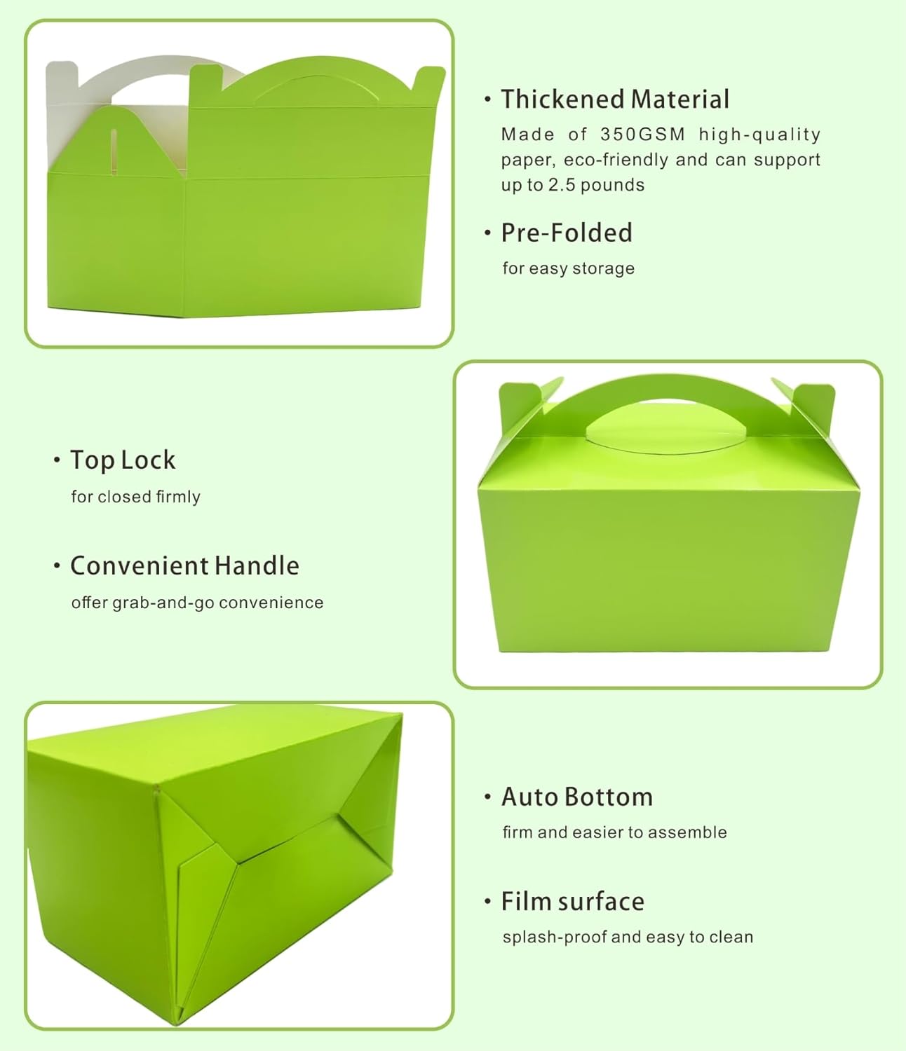 TIMESEEK 30-Pack Spring Green Gable Treat Boxes with Handles, 6" Pop-Up Party Favor Gift Boxes for Candy, Birthday,Wedding,Baby Shower, Eco-Friendly Cardboard Goodie Bags for Kids, Bachelorette Decor