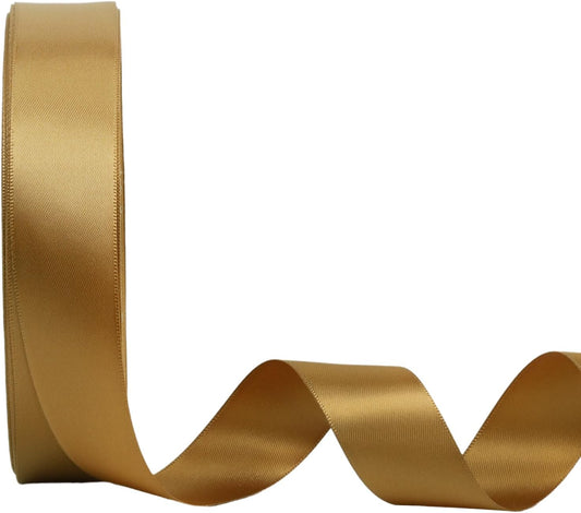 LaRibbons Pale Gold Satin Ribbon 1 Inch 25 Yards Double Faced Gold Silk Ribbon for Flower Bouquet Crafts Gift Wrapping Wedding Party Decoration