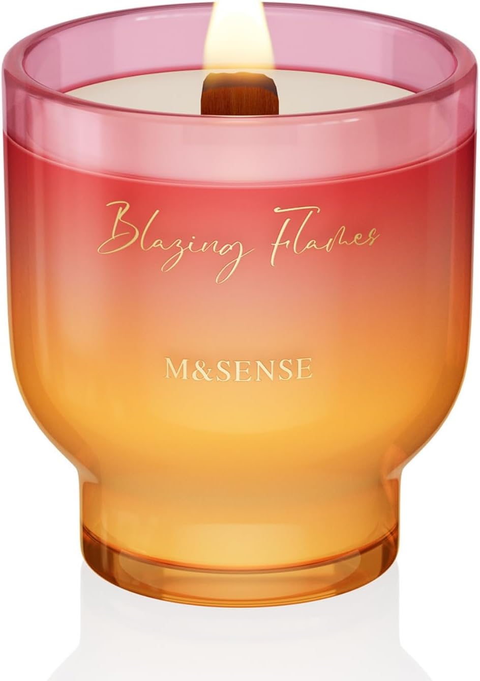 M&SENSE 9.88oz Natural Soy Wax Jar Candle with Wooden Wick | Blazing Flames Scent | 55-Hour Burn & Long-Lasting Burn | Housewarming Gift for Men and Women