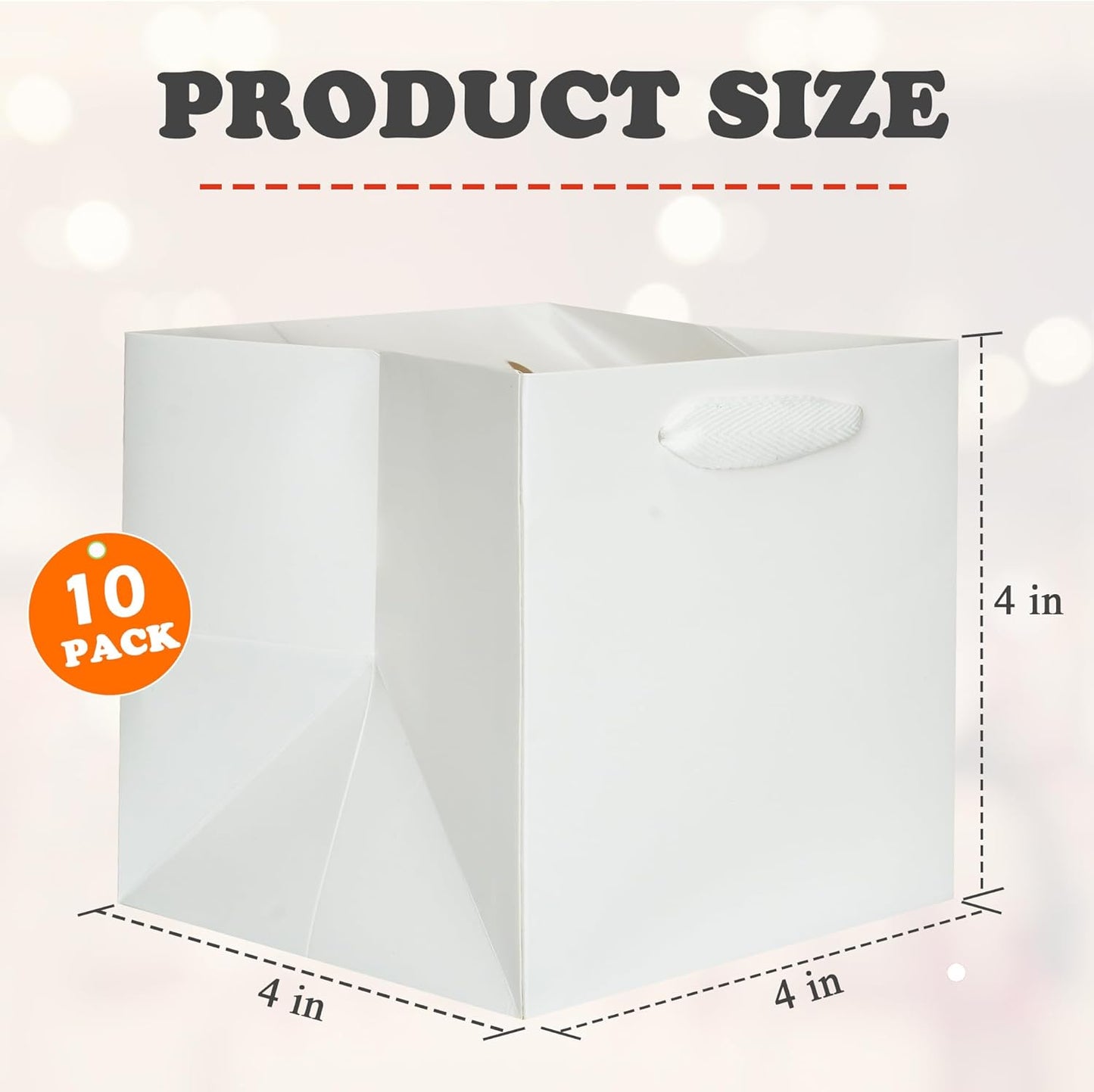 ADIDO EVA White Square Gift Bags Mini Size Square Bottom Paper Bags with Handles for Party Favor (4x4x4 In, 10 CT)