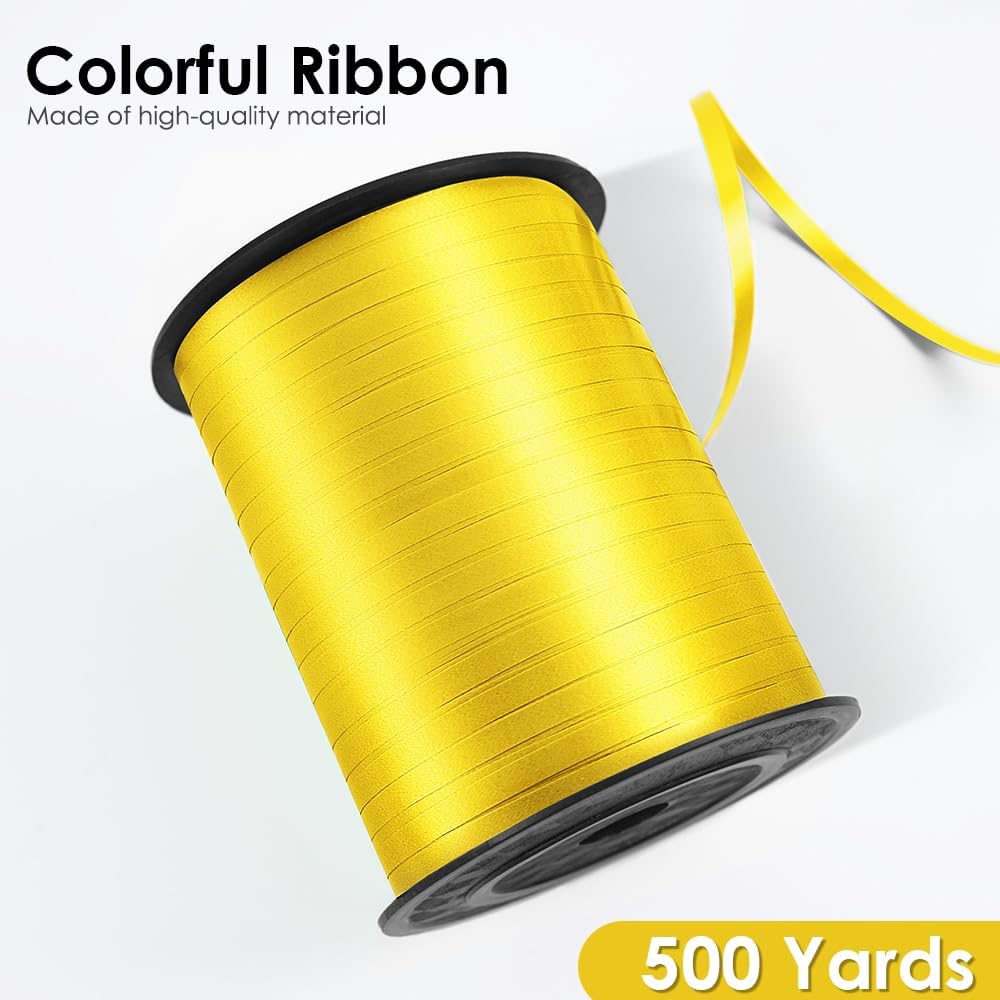 Yellow Curling Ribbon, Balloon String 500 Yard for Gift Wrapping, Curly Ribbons, 3/16" for Florist Flower, St Patricks Day, Valentines Day
