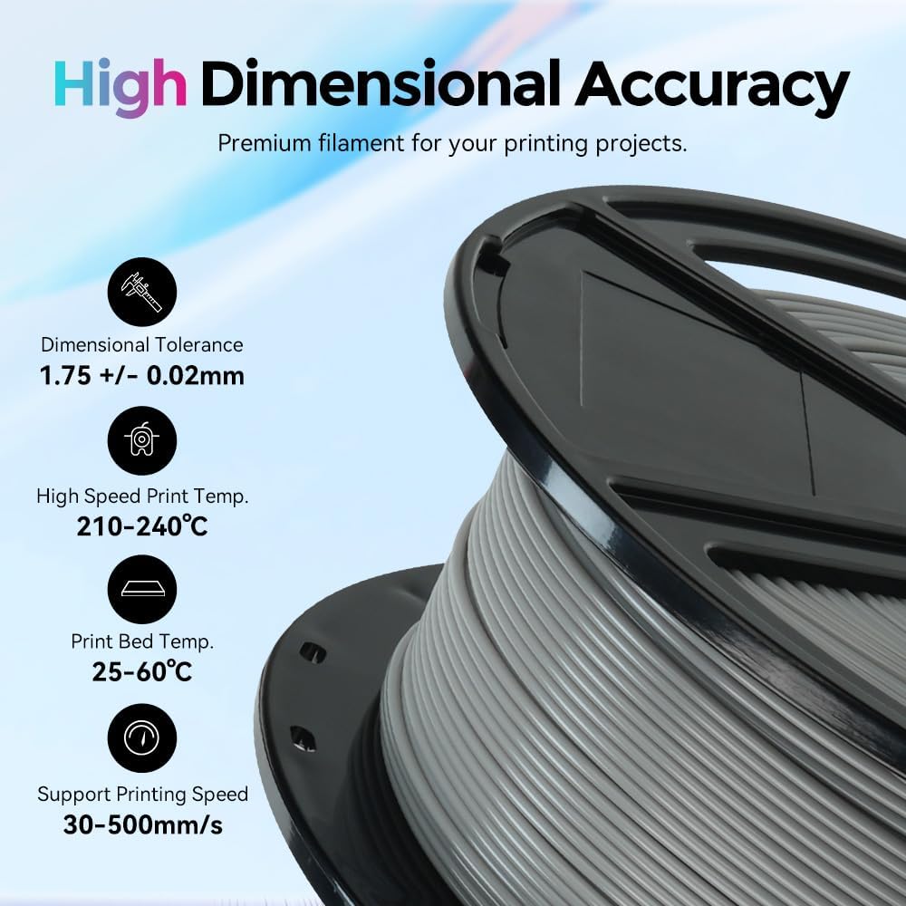 FLASHFORGE Rapid PLA Filament 1.75mm, High Flow Speedy 3D Printer Filament, Experience Exceptional Performance with 500mm/s High-Speed Printing, Neatly Wound & Top-Notch Filament (Light Grey)