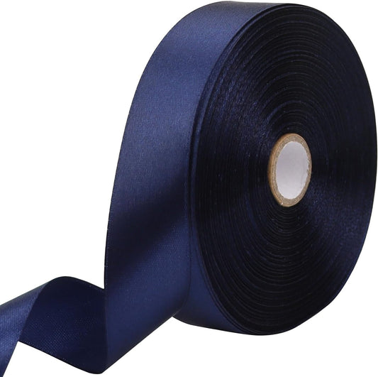 Deep Blue Solid Satin Ribbon 1 Inch 50 Yards Solid Polyester Fabric Ribbon for Gift Wrapping Wedding Christmas Baby Shower Birthday Party Decoration Handmade Immortal Flower Craft