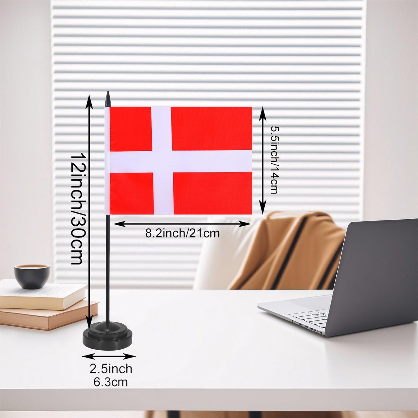 Denmark Desk Flag 12" Solid Pole Deluxe Set Danes Flags Banner Mini Small Denmark Office Table Flags with Black Stand Base Desktop Decorations(2Pack)