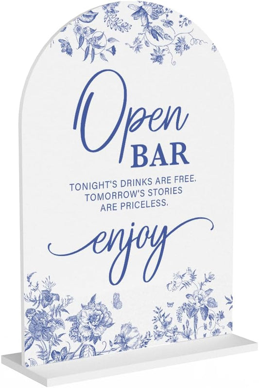 Acrylic Wedding Signs, Dusty Blue Wedding Decor, Blue Weddings Decor, Open Bar Signs for Reception, Modern Calligraphy Arch Acrylic Table Top Sign for Weddings Parties Dinners (White)